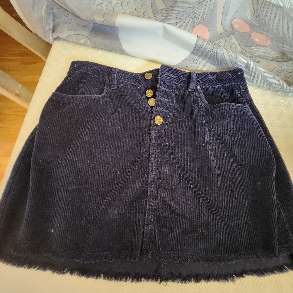Navy Blue Couderoy Mini Skirt